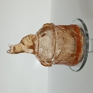 Akro Agate Amber Scotty Glass Container